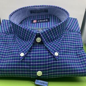 NWT Chaps Small Classic Wrinkle Free Long Sleeve Button Shirt Green Plaid